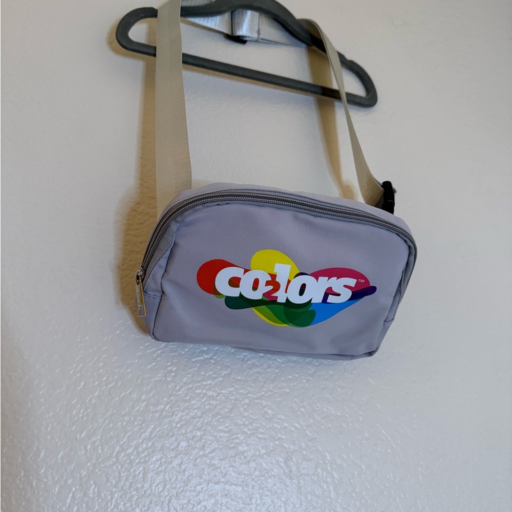 Gray Crossbody Bag with Multicolor Logo
